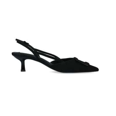Black kitten heeled court shoes | River Island