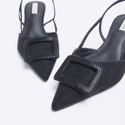 Black kitten heeled court shoes