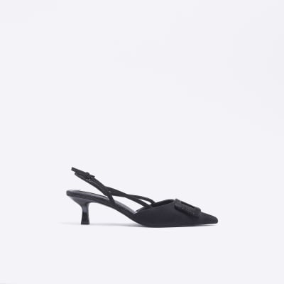 Black kitten heeled court shoes | River Island