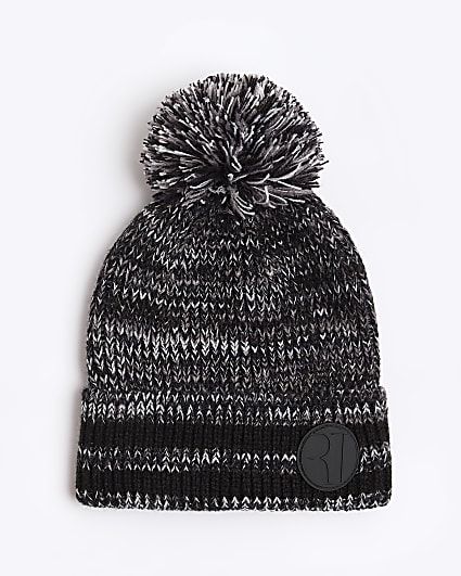 Black knit bobble beanie hat