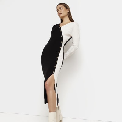 Black knit bodycon midi dress River Island