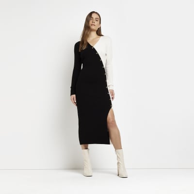 Black knit bodycon midi dress River Island