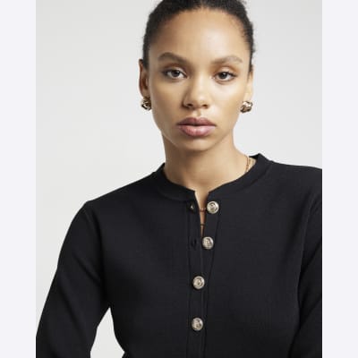 Black knit button up cardigan River Island