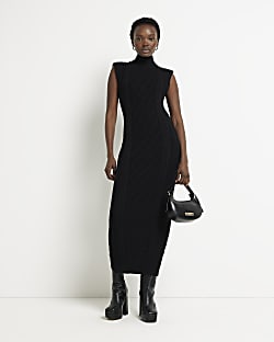 Black knit cable maxi dress