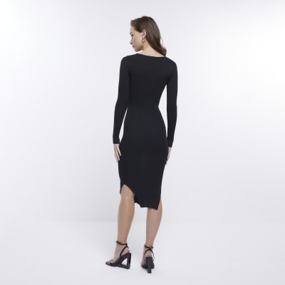 Black knit cut out bodycon midi dress River Island