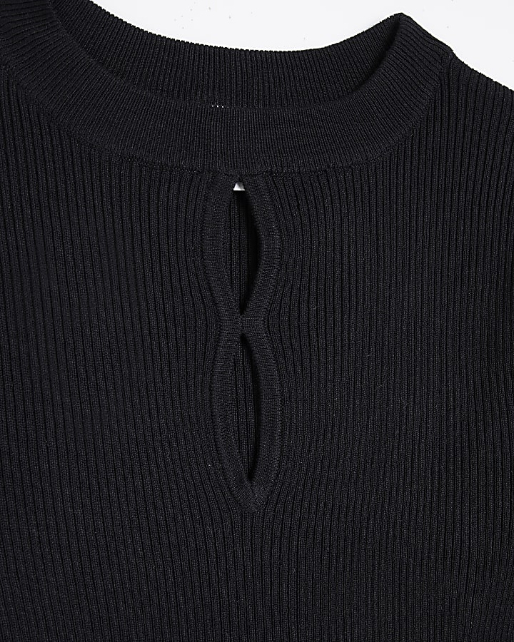 Black knit cut out long sleeve top