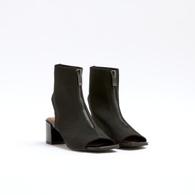 Black Knit Heeled Shoe Boots River Island
