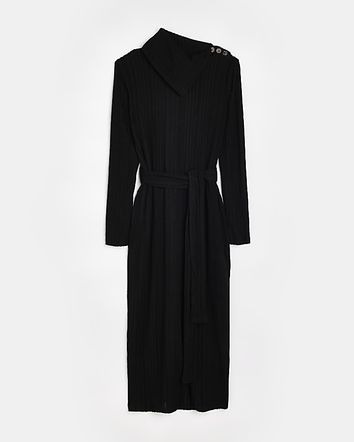 Black knit high neck bodycon midi dress