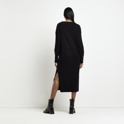 Black knit jumper midi dress River Island