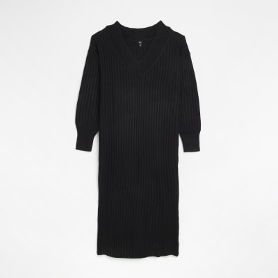 Black knit jumper midi dress River Island
