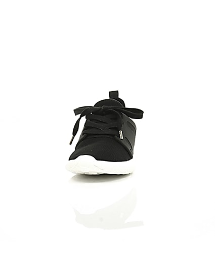 360 degree animation of product Black knit lace-up runner trainers frame-3