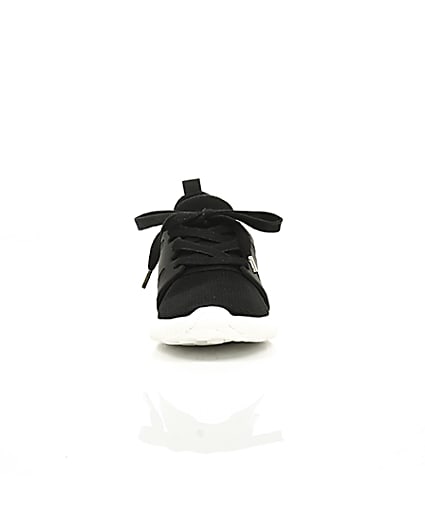 360 degree animation of product Black knit lace-up runner trainers frame-4