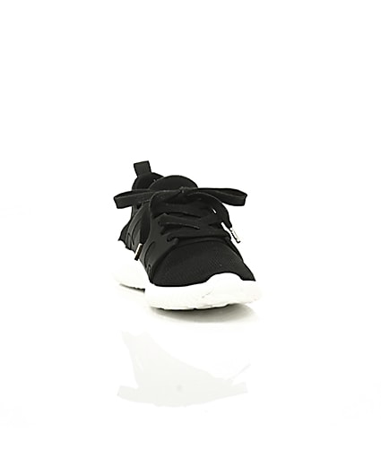 360 degree animation of product Black knit lace-up runner trainers frame-5