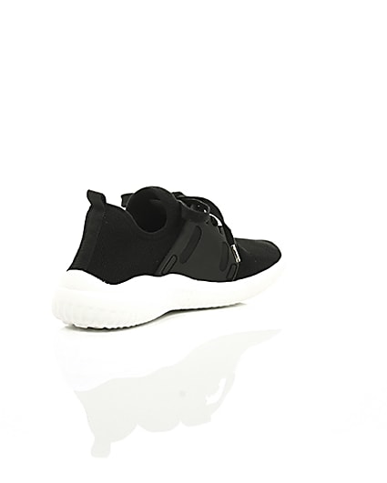 360 degree animation of product Black knit lace-up runner trainers frame-13