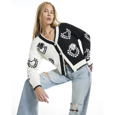 Knit Long Sleeve Heart Cardigan