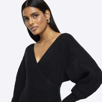 Black knit long sleeve jumper mini dress