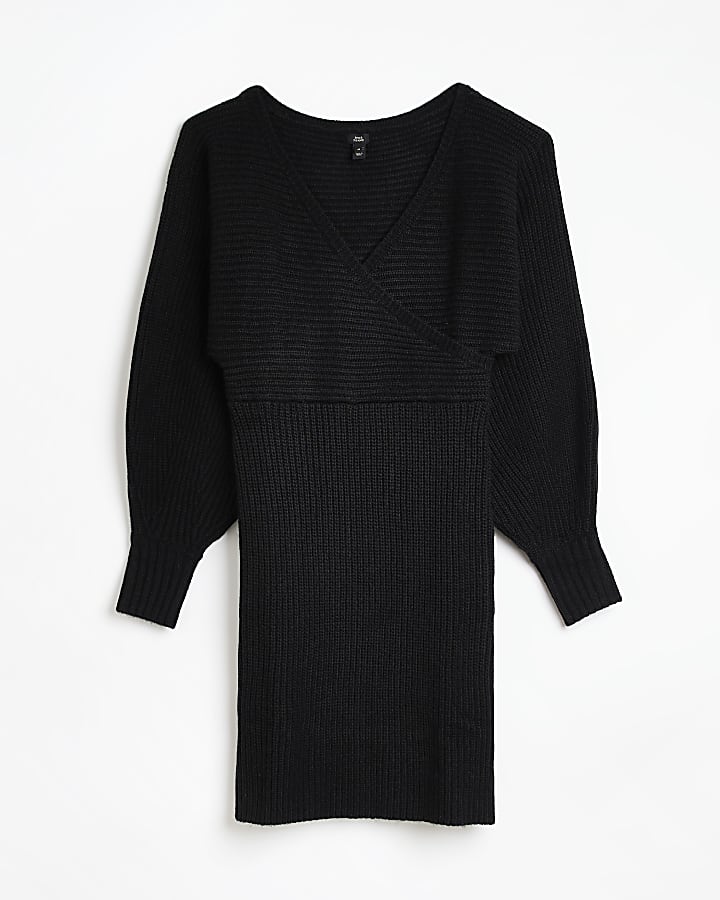 Black knit long sleeve jumper mini dress