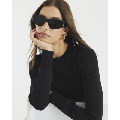 Black Knit Long Sleeve Top