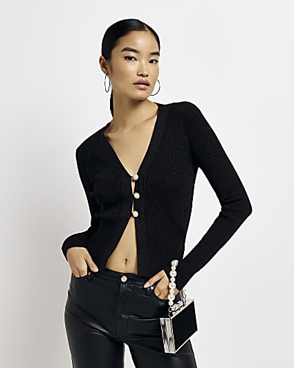 Black knit metallic cardigan