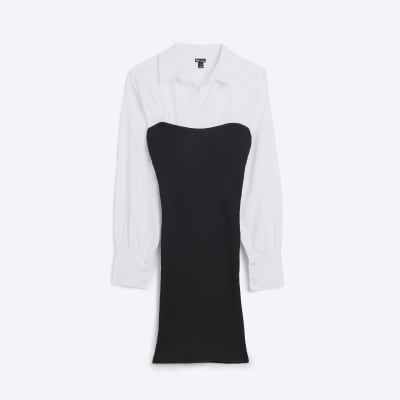 Black knit mini shirt dress
