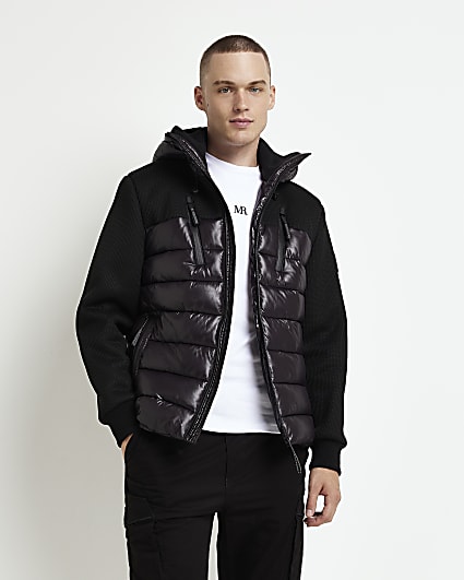 Black Knit Nylon Hooded Liner jacket