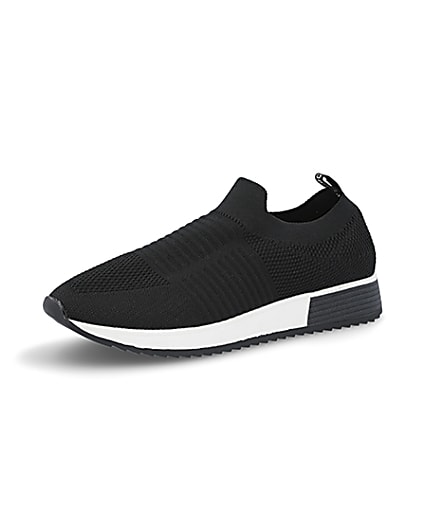360 degree animation of product Black knit runner trainers frame-1