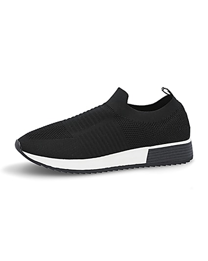 360 degree animation of product Black knit runner trainers frame-2