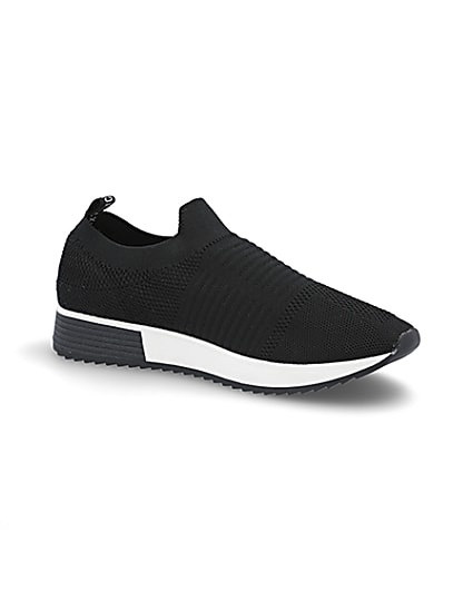 360 degree animation of product Black knit runner trainers frame-17