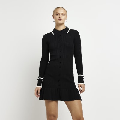 Black knit shirt dress | River Island