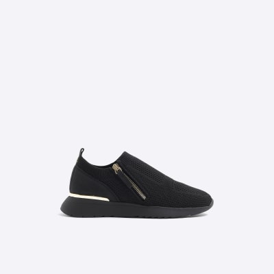 Black knit zip trainers | River Island