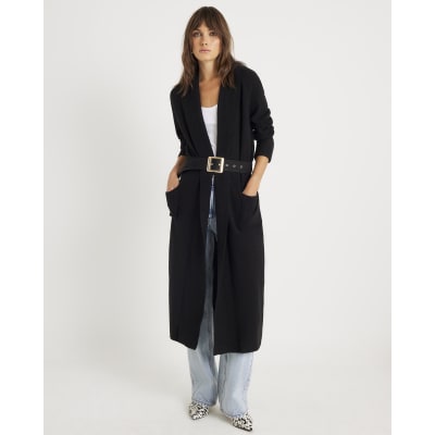 Black Knitted Belted Maxi Cardigan