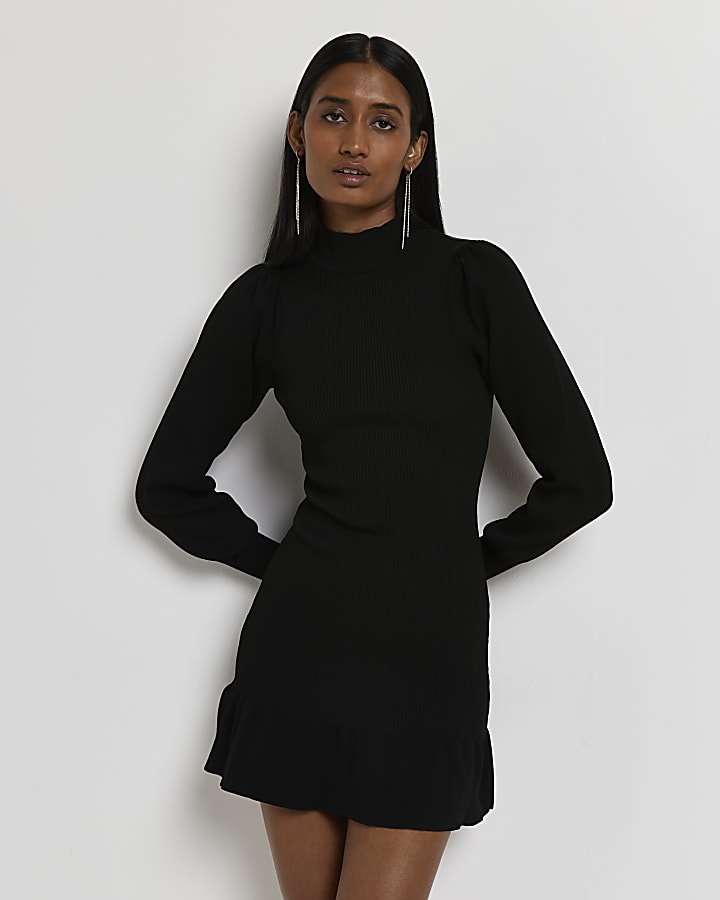 Black knitted bodycon mini dress