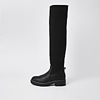 Black knitted chunky high leg boots