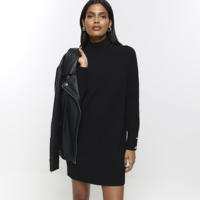 Black knitted cosy jumper mini dress