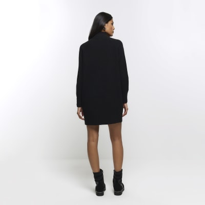 Black knitted cosy jumper mini dress