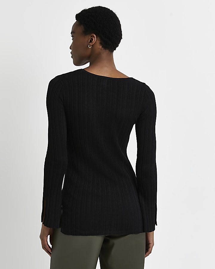 Black knitted cut out top