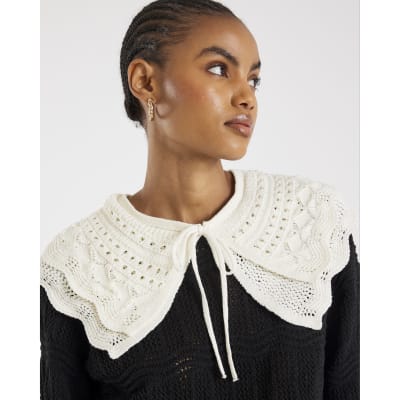 Black Knitted Double Frill Collar Jumper