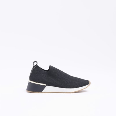 Black knitted embossed trainers | River Island