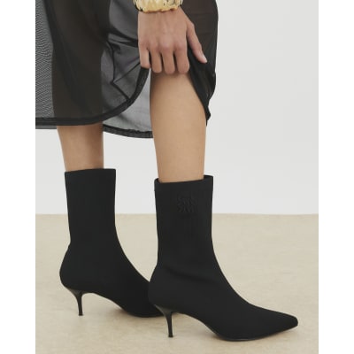 Black Knitted Embroidered Sock Boots
