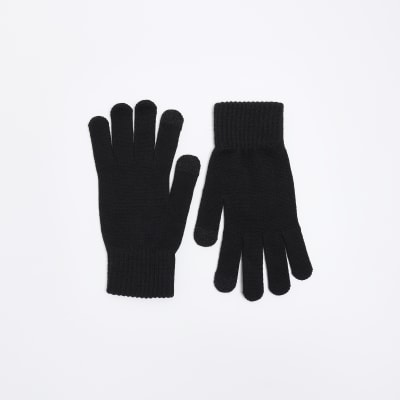 Black knitted gloves River Island