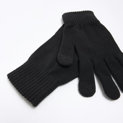 Black knitted gloves River Island
