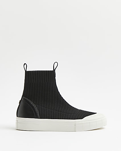 Black knitted high top trainers
