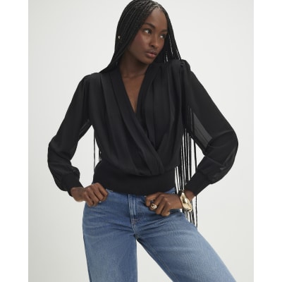 Black Knitted Hybrid Long Sleeve Top
