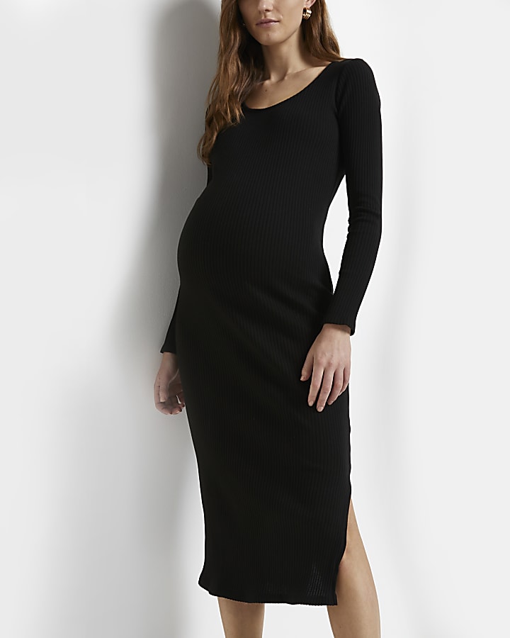 Black knitted maternity midi dress