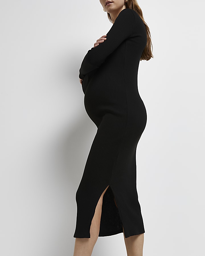 Black knitted maternity midi dress