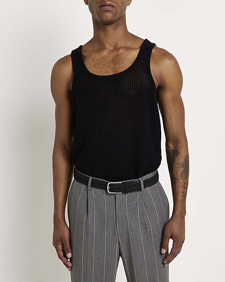 Black knitted mesh vest