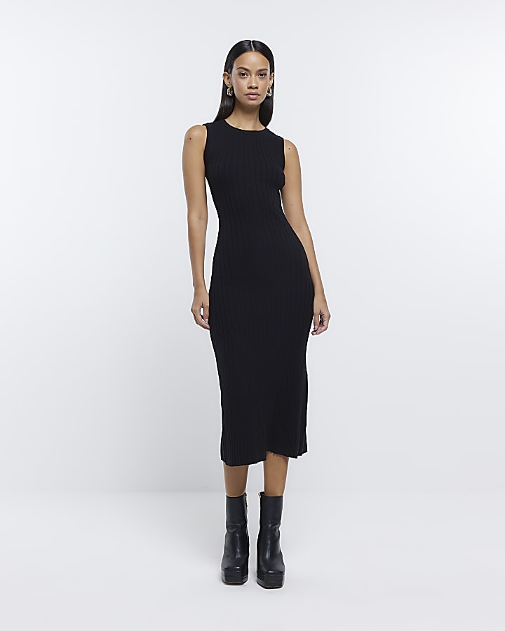 Black Knitted Midi Dress