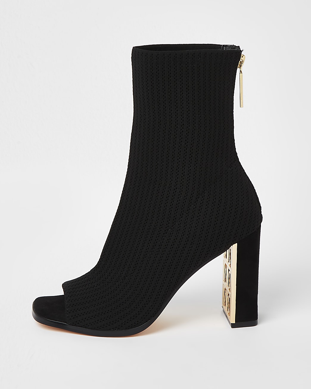 Black knitted open toe shoe boots