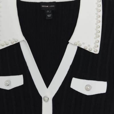 Black knitted pearl collar jumper River Island