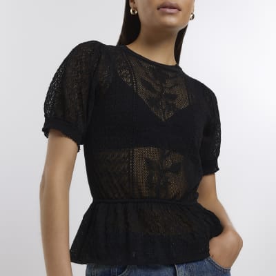 River island best sale black peplum top